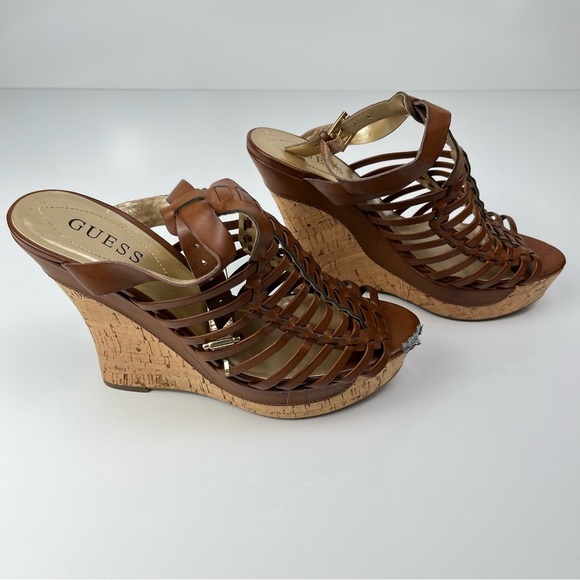 Guess Vintage Y2K Brown Wedge Heel Shoes – Size 8.5, Ankle Strap, 4" Heel - Picture 7 of 13